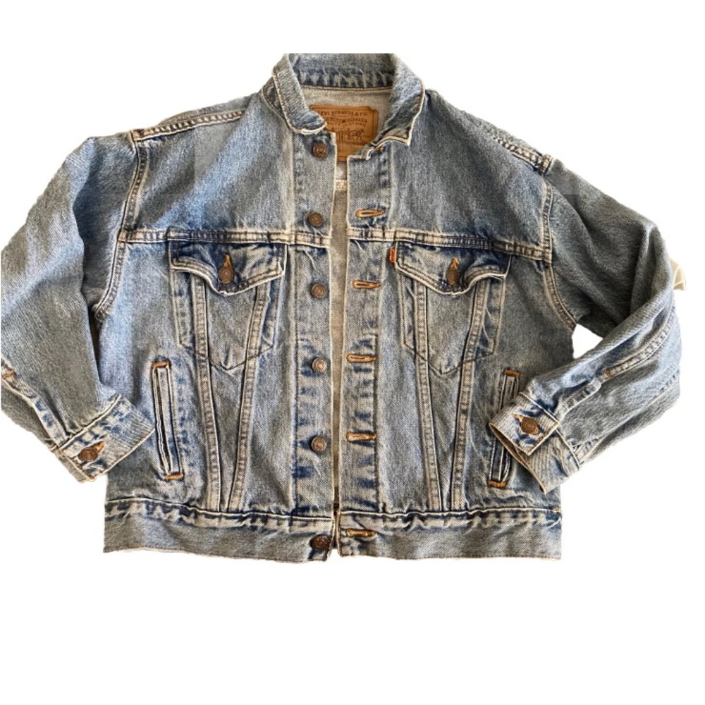 Vintage 90s Levi’s 57508 Denim Jacket (Size Med 12/14) Orange Tab Made in USA